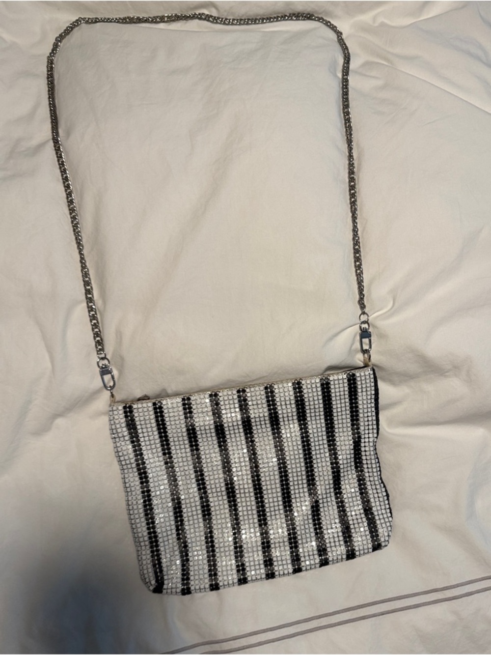 BCBGMaxAzria Black and White Beaded Chain Shoulder Bag